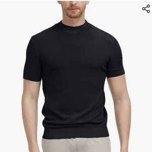 Men's Solid Knitting Pullover Sweater Short Sleeve Lightweight Mockneck Sweater